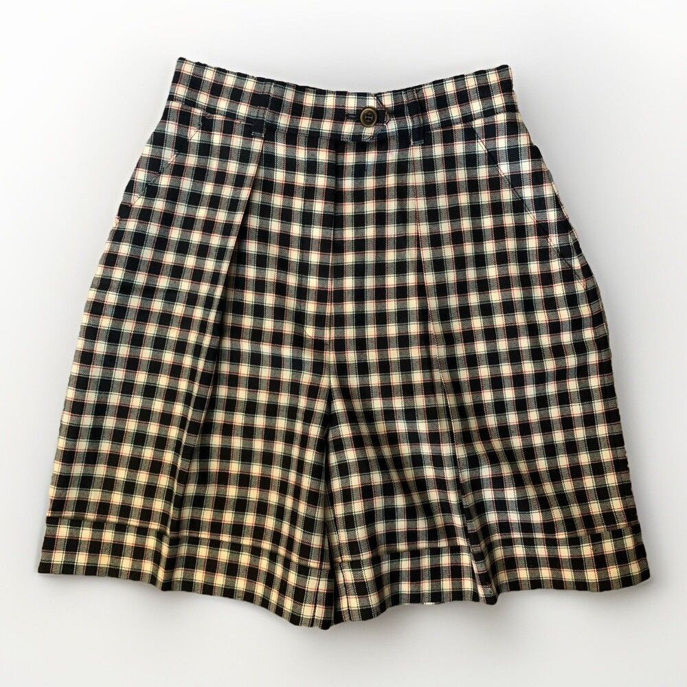 Escada Sport Vintage Wool Tartan Plaid Check Shorts Size 34 - US 2 High Waist